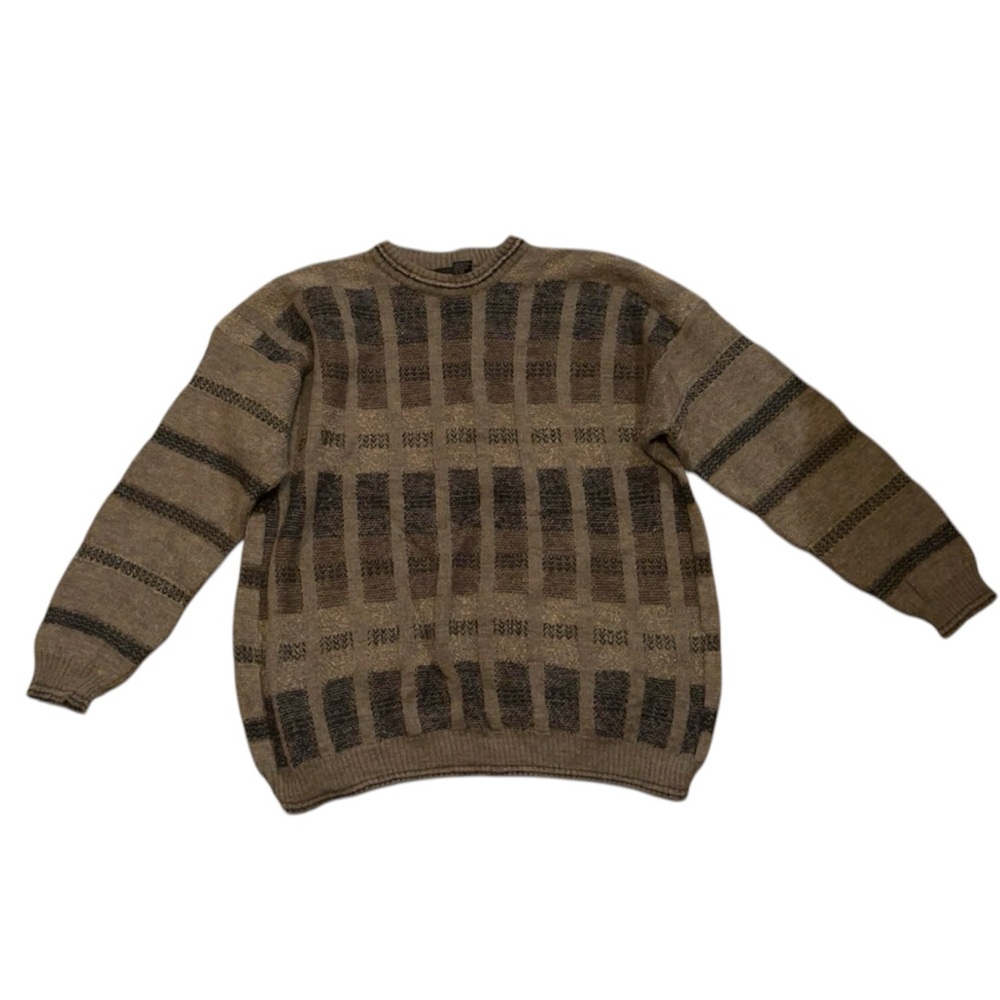 Vintage Grafico Italia Jumper Sweater 2XL 90s Wool Check Roundneck Beige